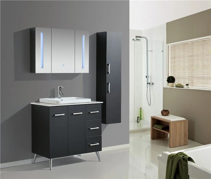 Melamine Stainless Steel Foot Bathroom Cabinet With Side Cabinet