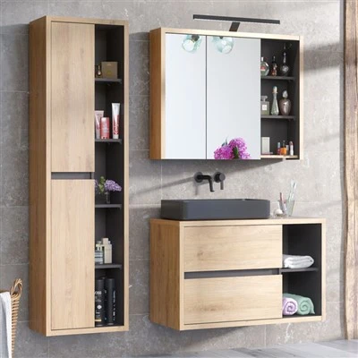 Oak Finsih Hanging Bathroom Furniture