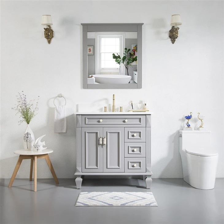 Solid Wood Bathroom Makeup Cabinet Two Doors And Three Drawers