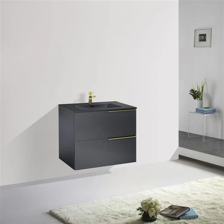 Matte Black Fluted Wall Mounted Bathroom Cabinet