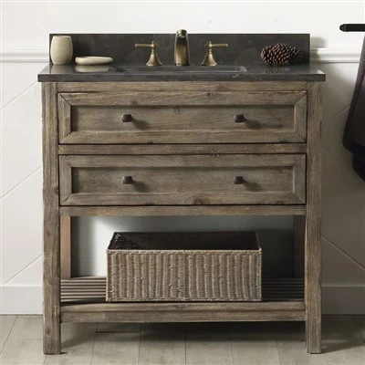 36-inch Antique Wood Bathroom Cabinet With Marble Countertop