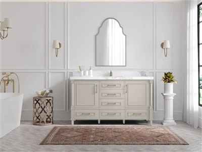 Single Sink Bathroom Vanity in Fine Grain With Quartz Or Marble Countertop