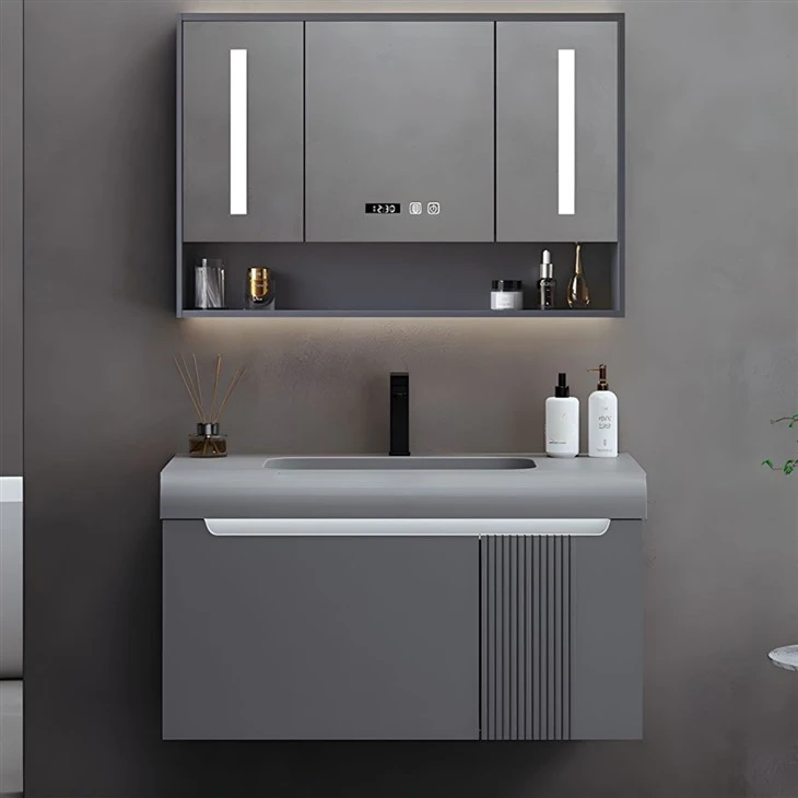 Wall Mounted Grey Bathroom Vanity Set