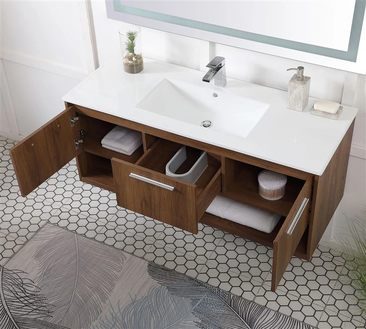 Wall Mounted Melamine Bathroom Vanity With Large Storage Space