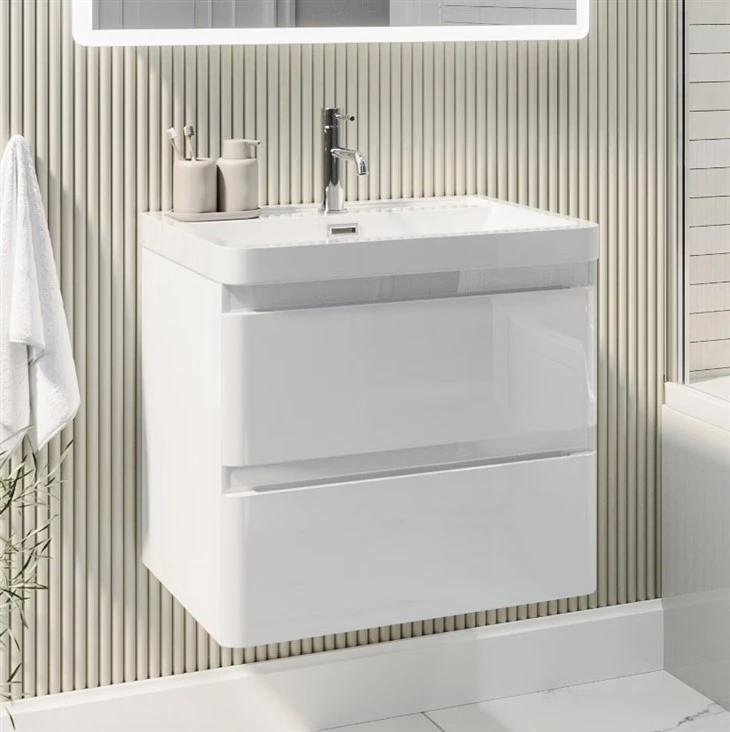 White Wall Hung Bathroom Vanity Unit With Basin